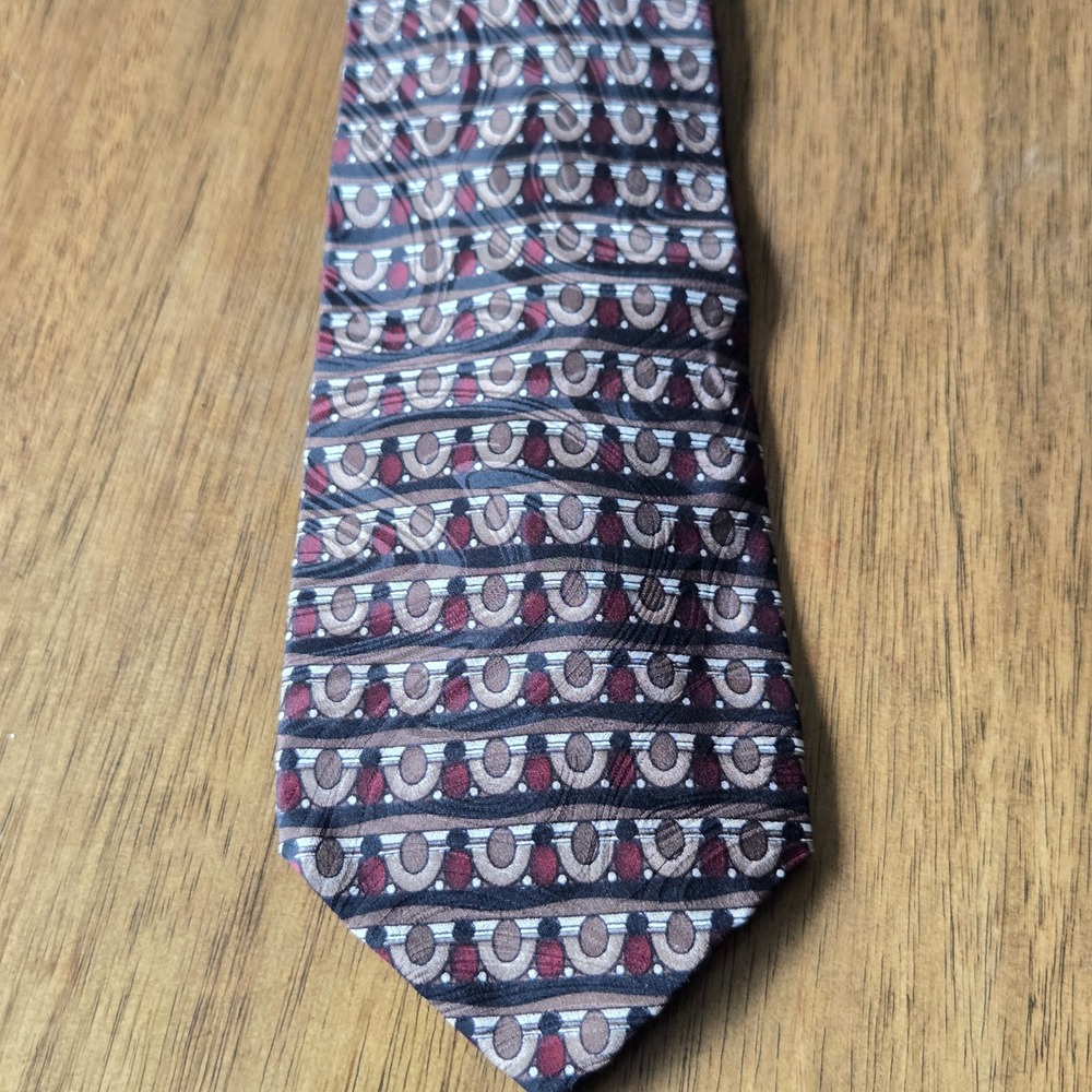 Monterey County-by-the-Sea Mens Silk Tie Burgundy Tan Abstract Hand Sewn